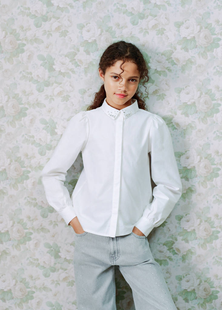 MANGO KIDS - Chemise coton perles fantaisie blanc - 7 - Fille