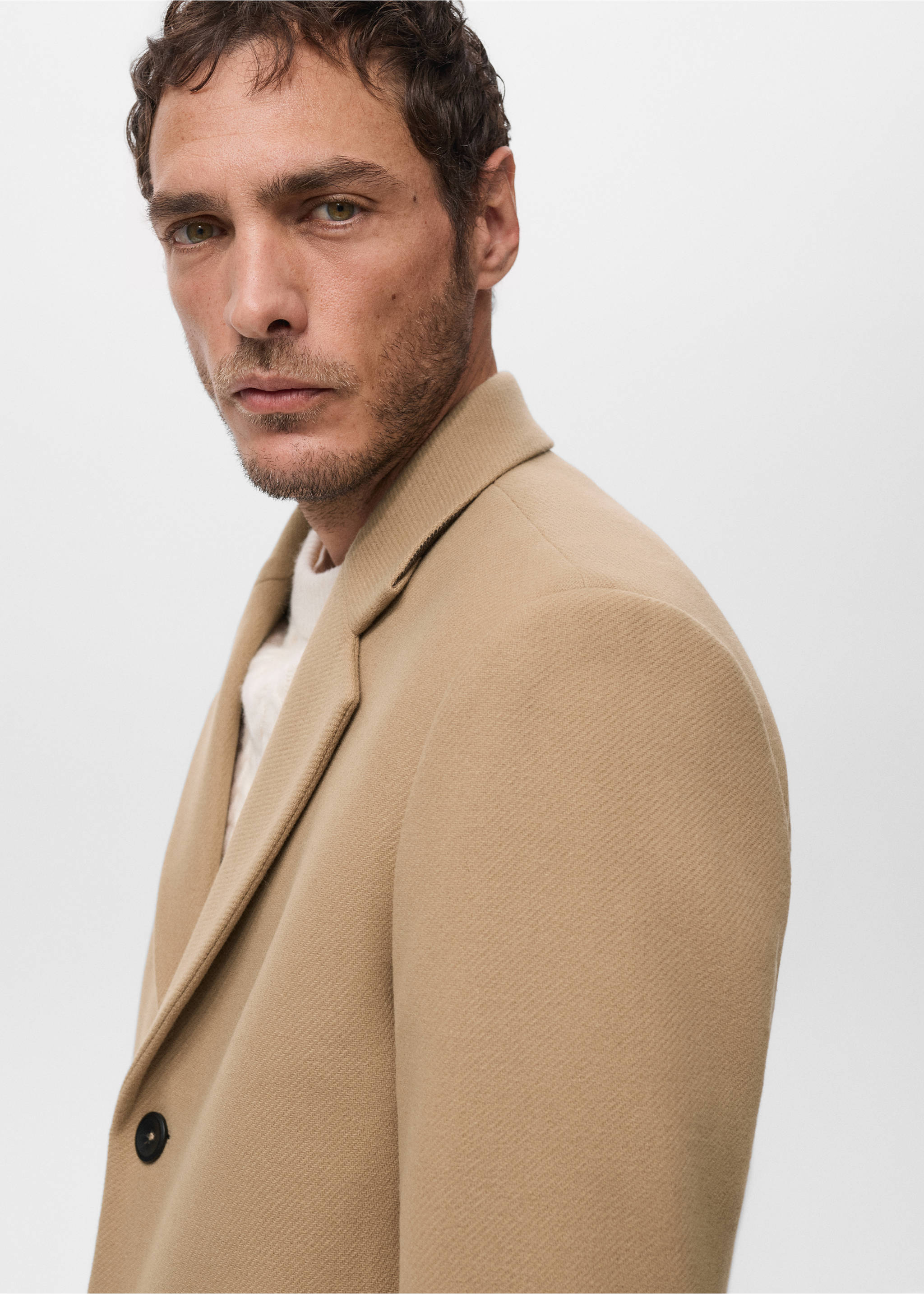 Manteco wool coat with lapels - Details of the article 1, Medium Brown. Ref: 27061172-00.