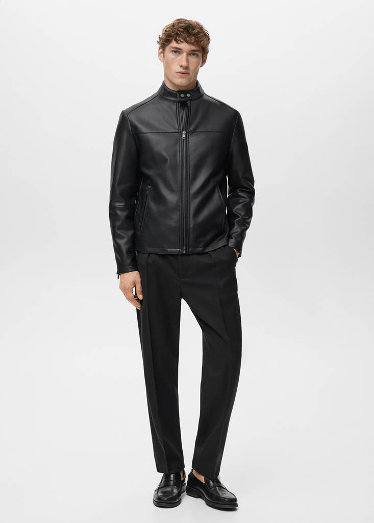Zip-up faux-leather jacket — Black
