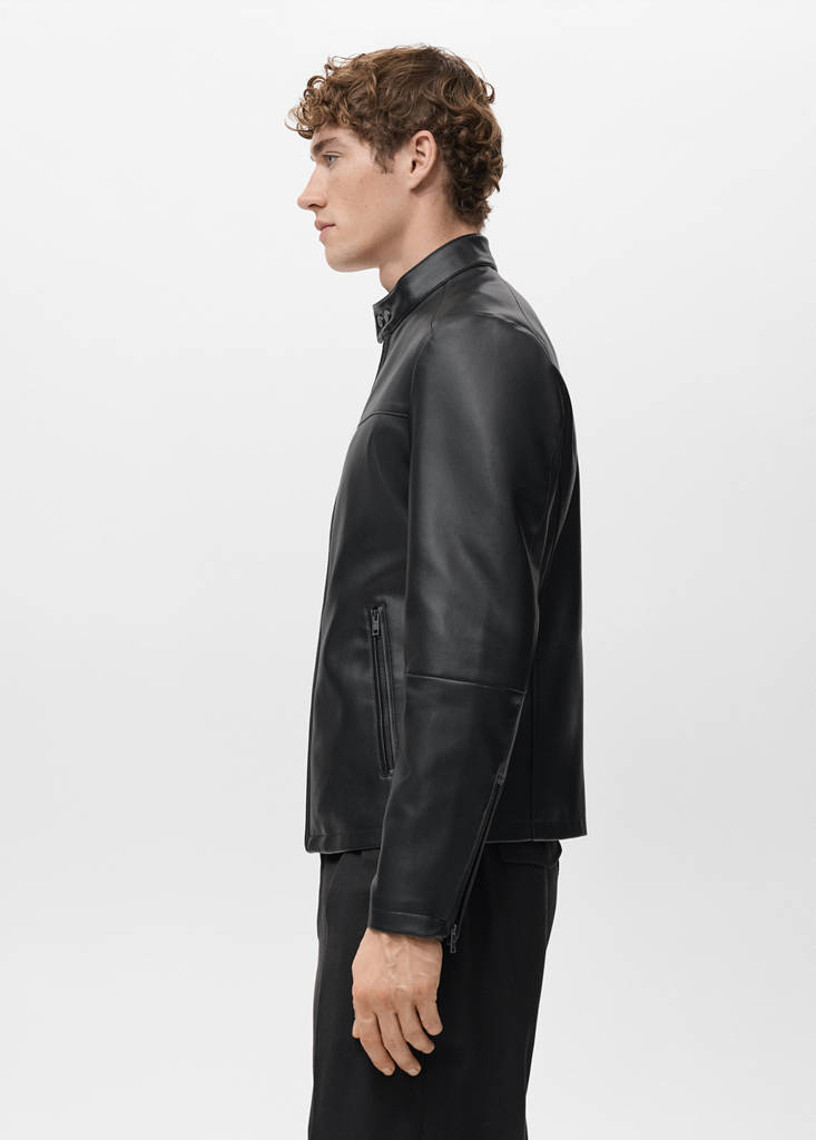 Zip-up faux-leather jacket — Black