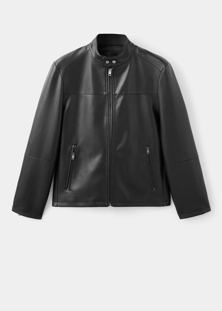 Zip-up faux-leather jacket — Black