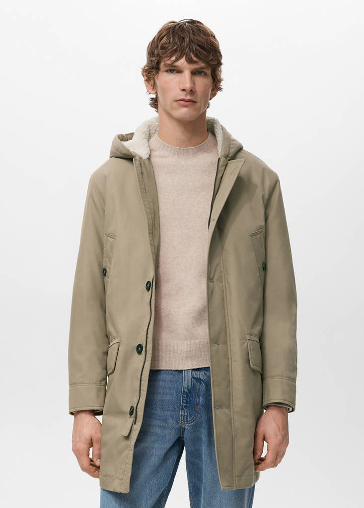 Quilted parka with water-repellent hood — Medium Brown