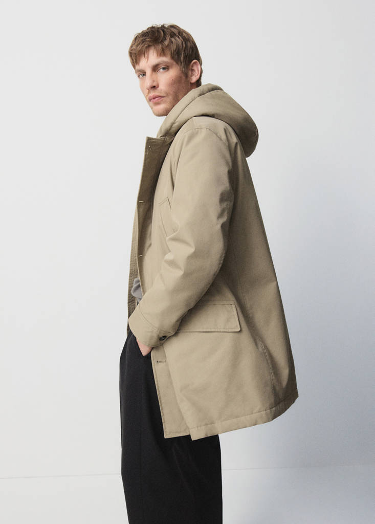Quilted parka with water-repellent hood — Medium Brown