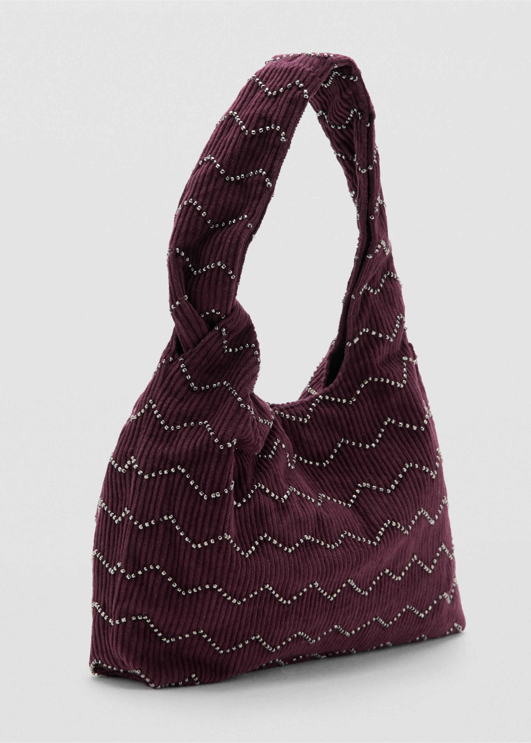 비즈 장식 코듀로이 핸드백 - 중간 평면도, 버건디. Ref: 27061182-00.
