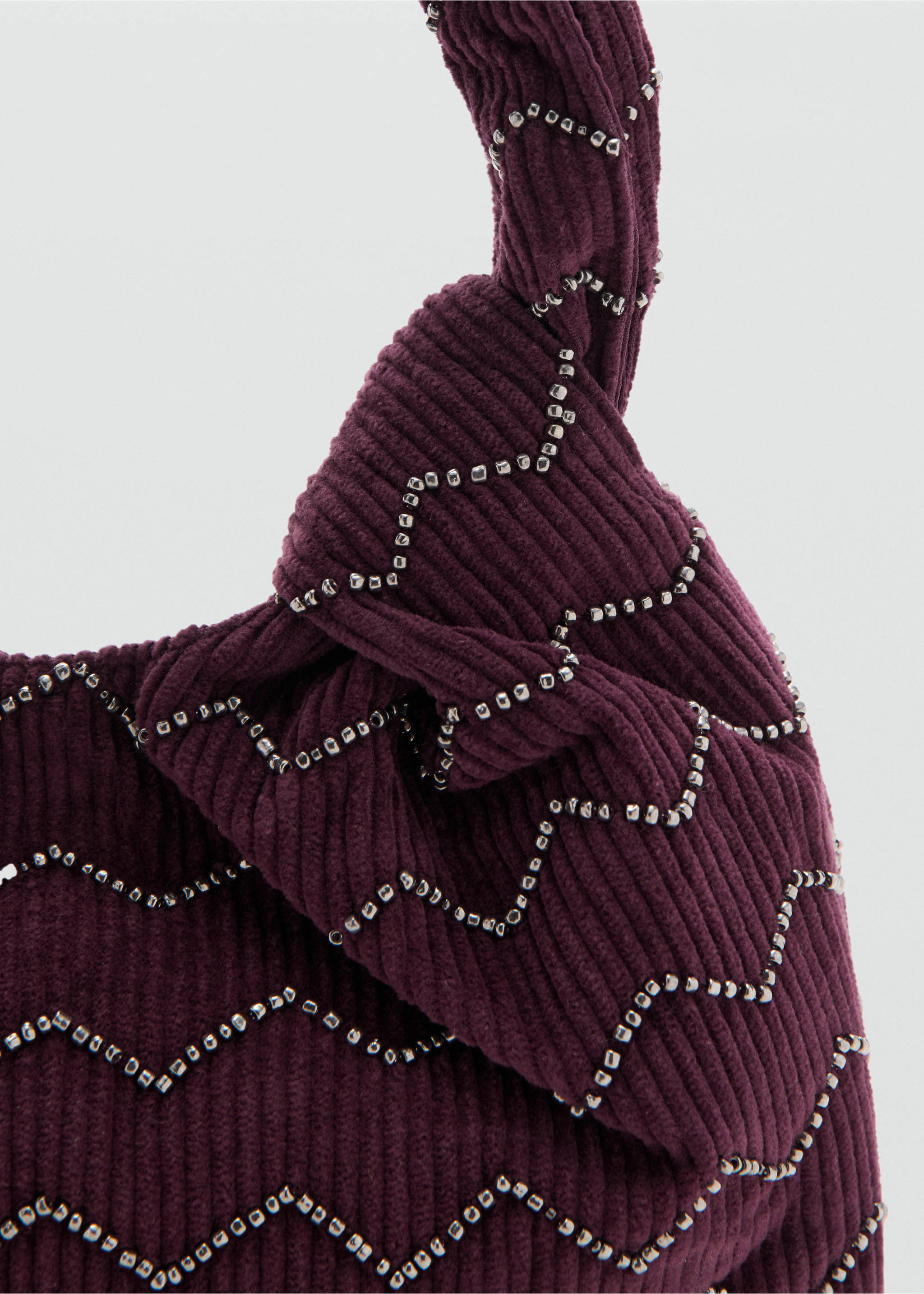 비즈 장식 코듀로이 핸드백 - 상품 내역: 1, 버건디. Ref: 27061182-00.