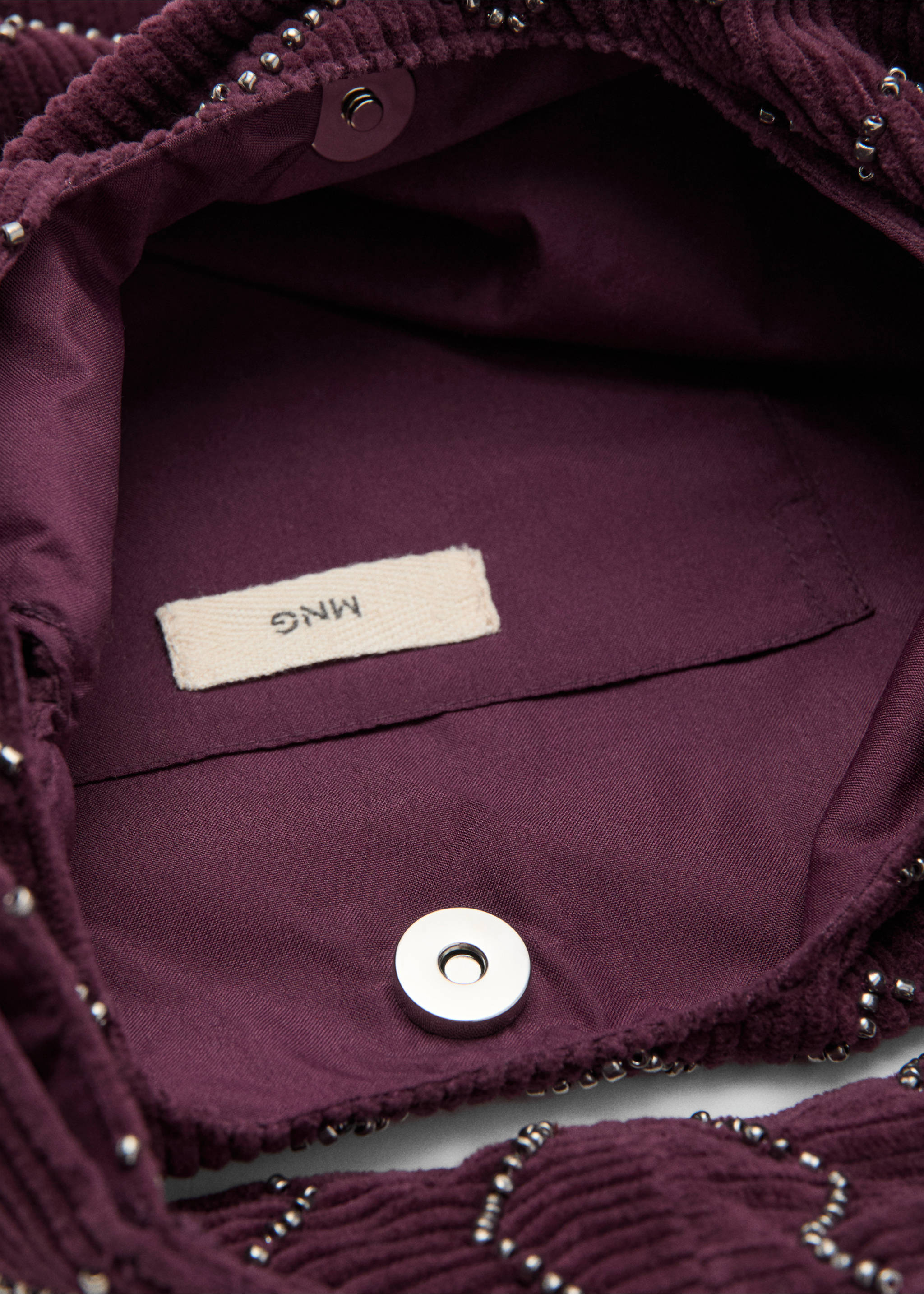 비즈 장식 코듀로이 핸드백 - 상품 내역: 2, 버건디. Ref: 27061182-00.