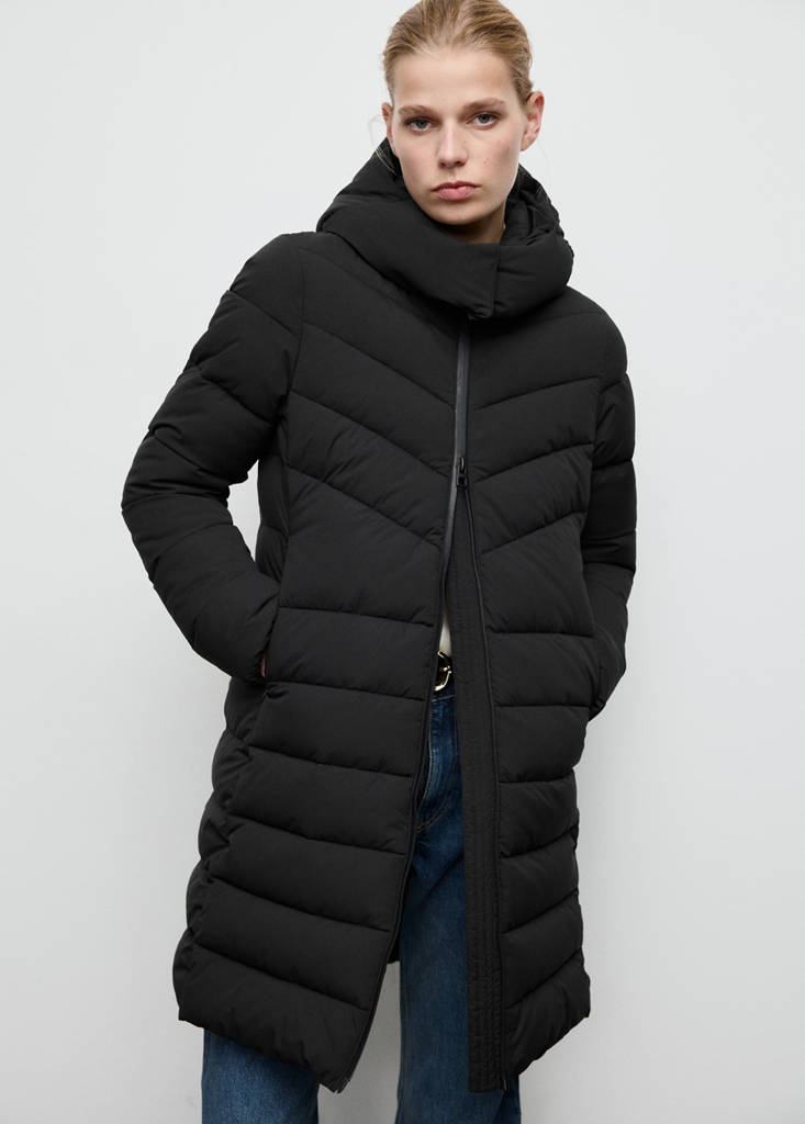 Midi quilted anorak with hood — Black