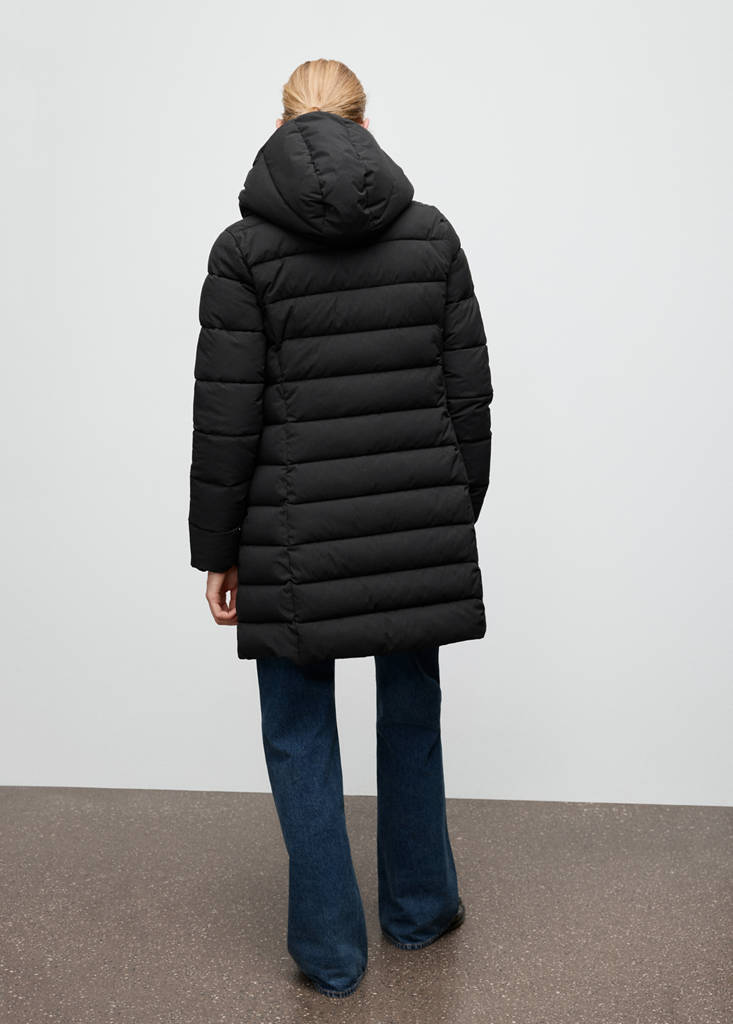 Midi quilted anorak with hood — Black