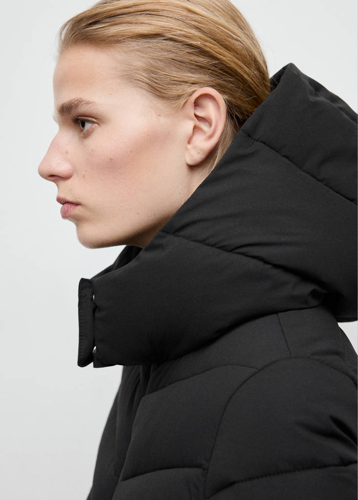 Midi quilted anorak with hood — Black