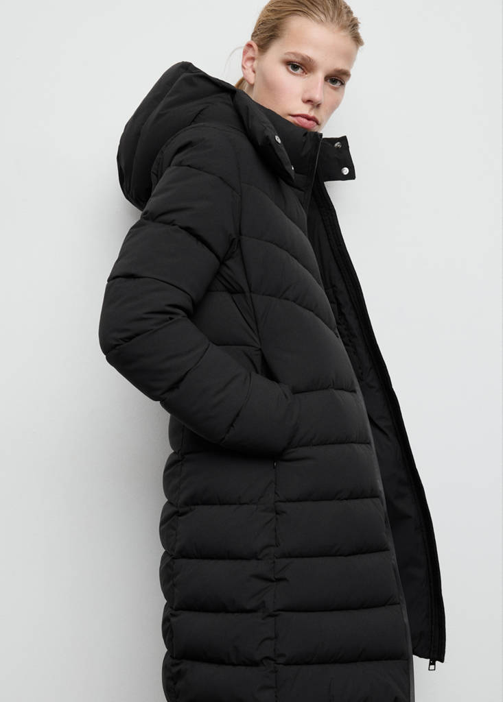 Midi quilted anorak with hood — Black