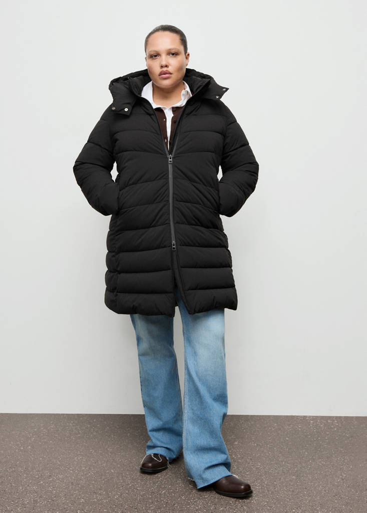 Midi quilted anorak with hood — Black