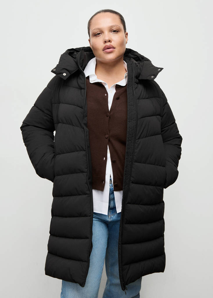Midi quilted anorak with hood — Black