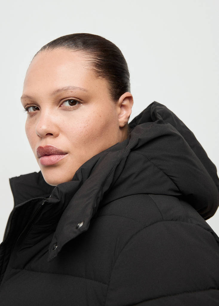 Midi quilted anorak with hood — Black