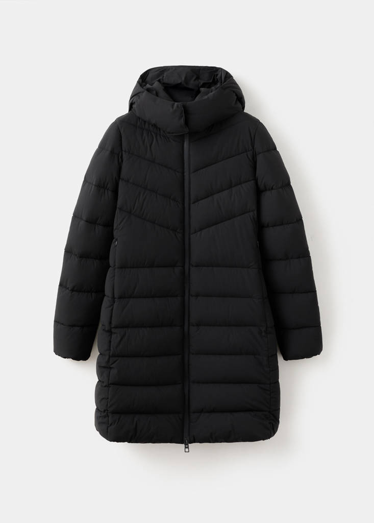 Midi quilted anorak with hood — Black