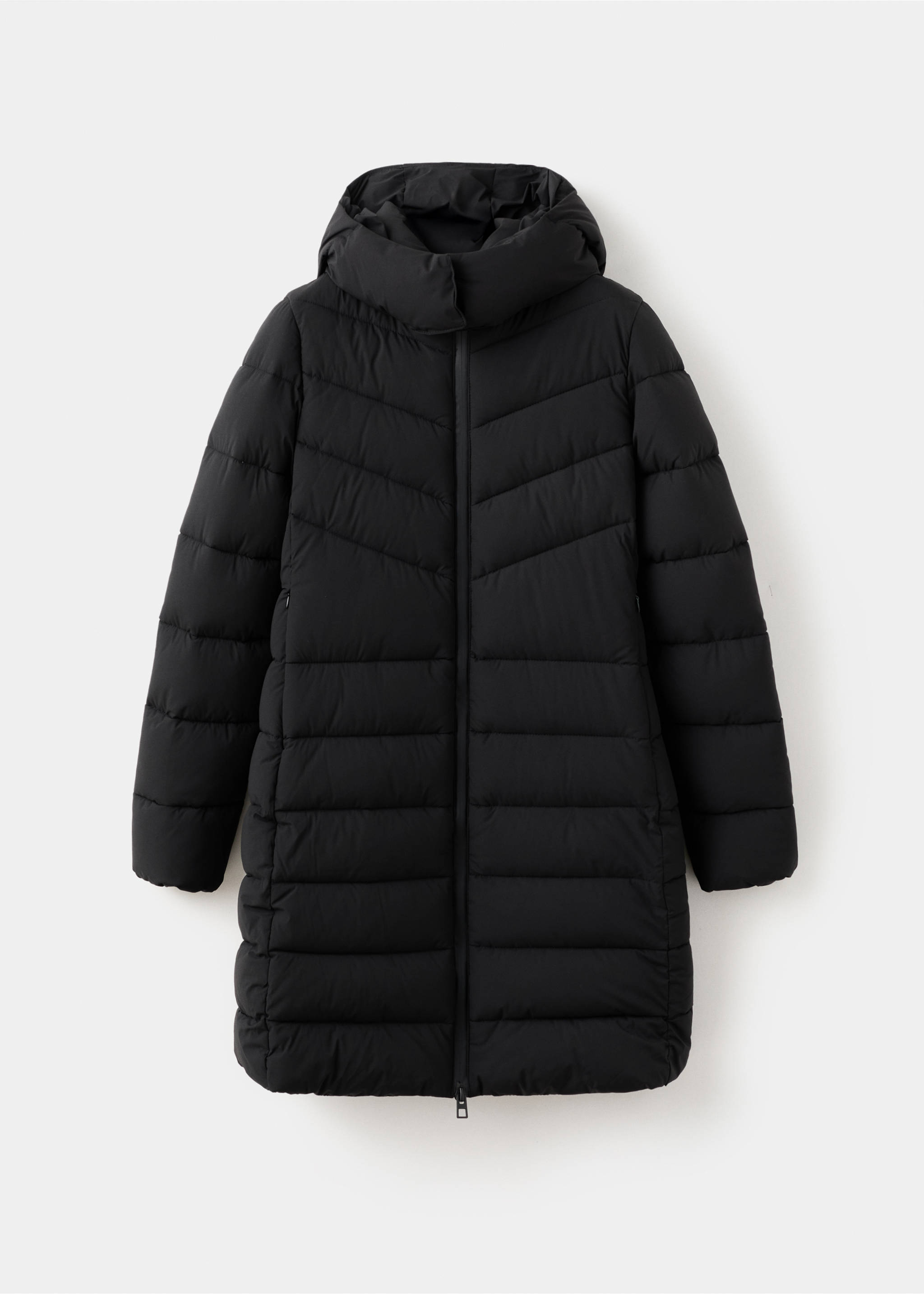 Midi quilted anorak with hood - Article without model, Black. Ref: 27061184-00.
