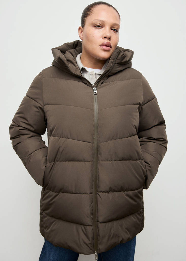 Hood puffer coat — Brown