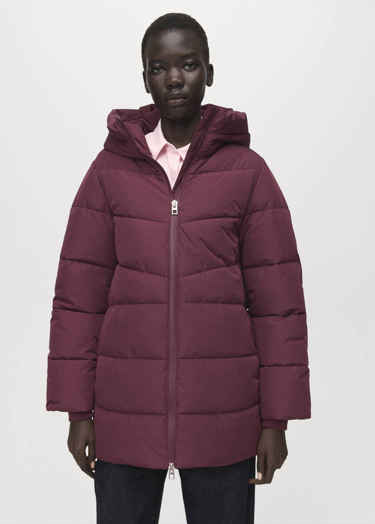 Hood puffer coat — Maroon