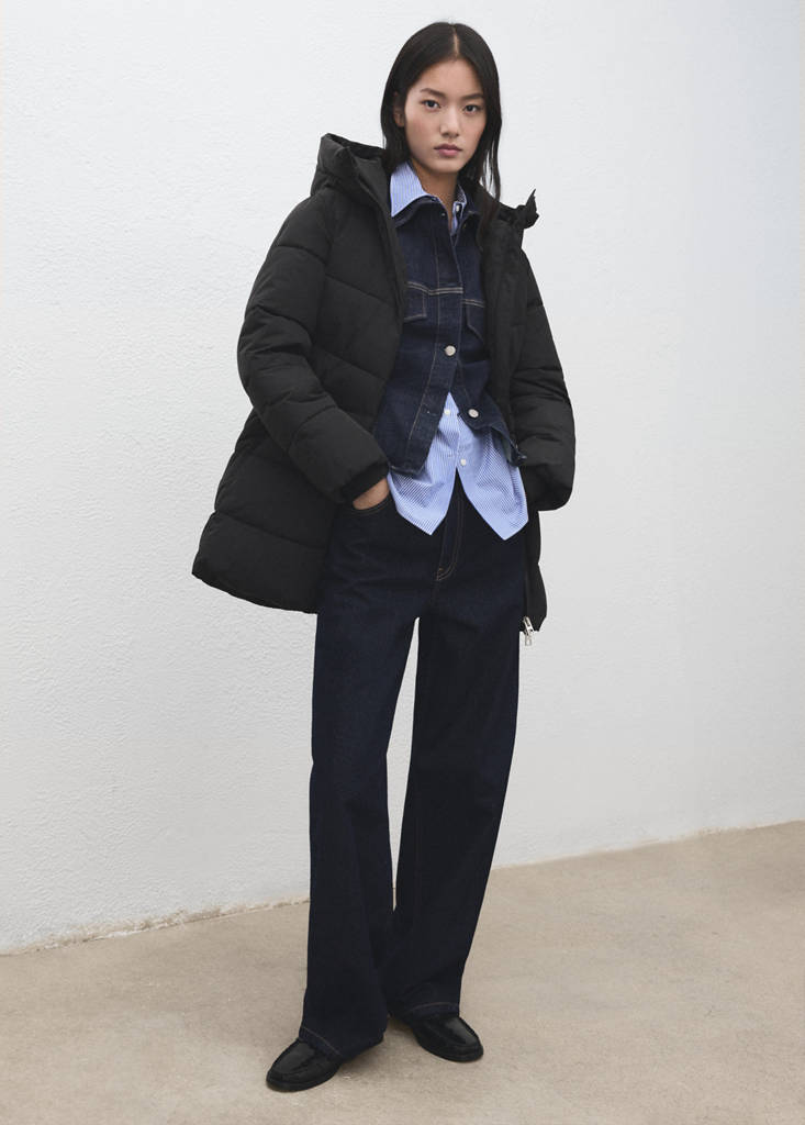 Hood puffer coat — Black