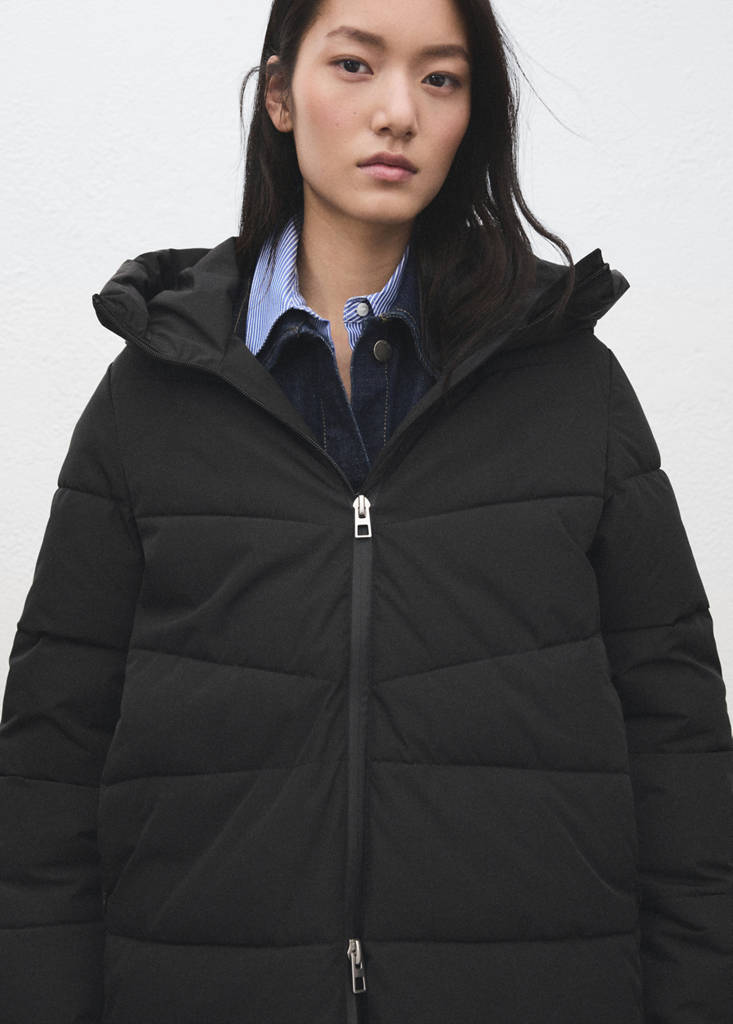 Hood puffer coat — Black
