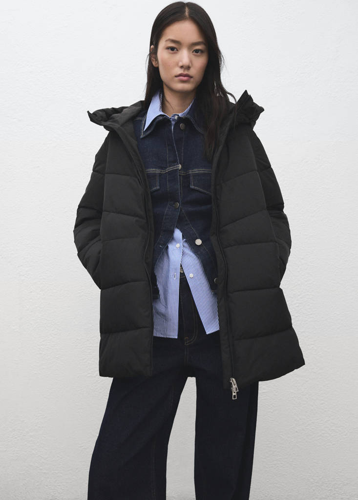 Hood puffer coat — Black
