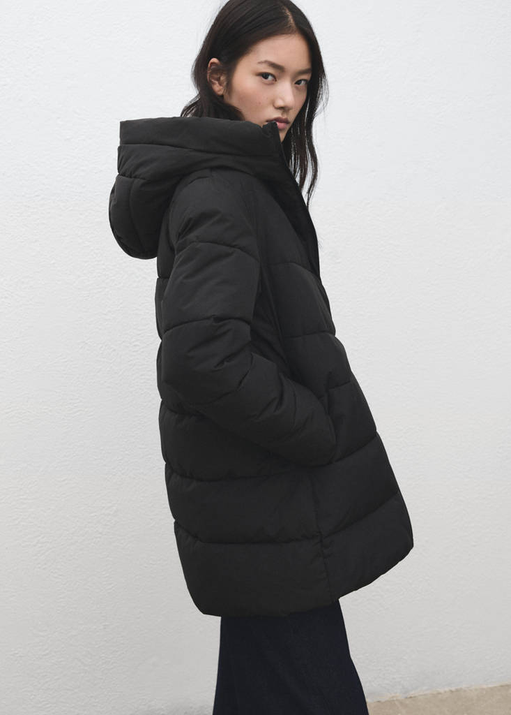 Hood puffer coat — Black