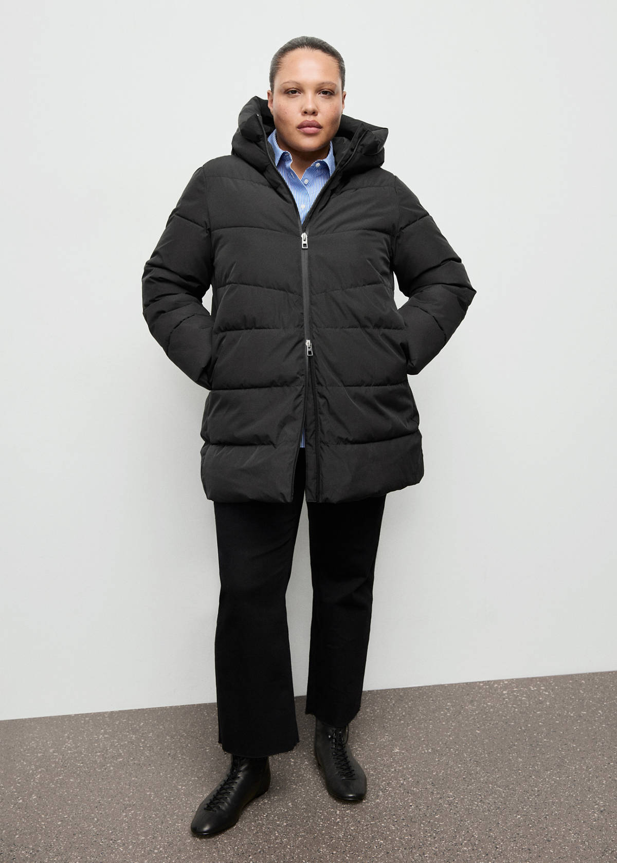 Hood puffer coat — Black