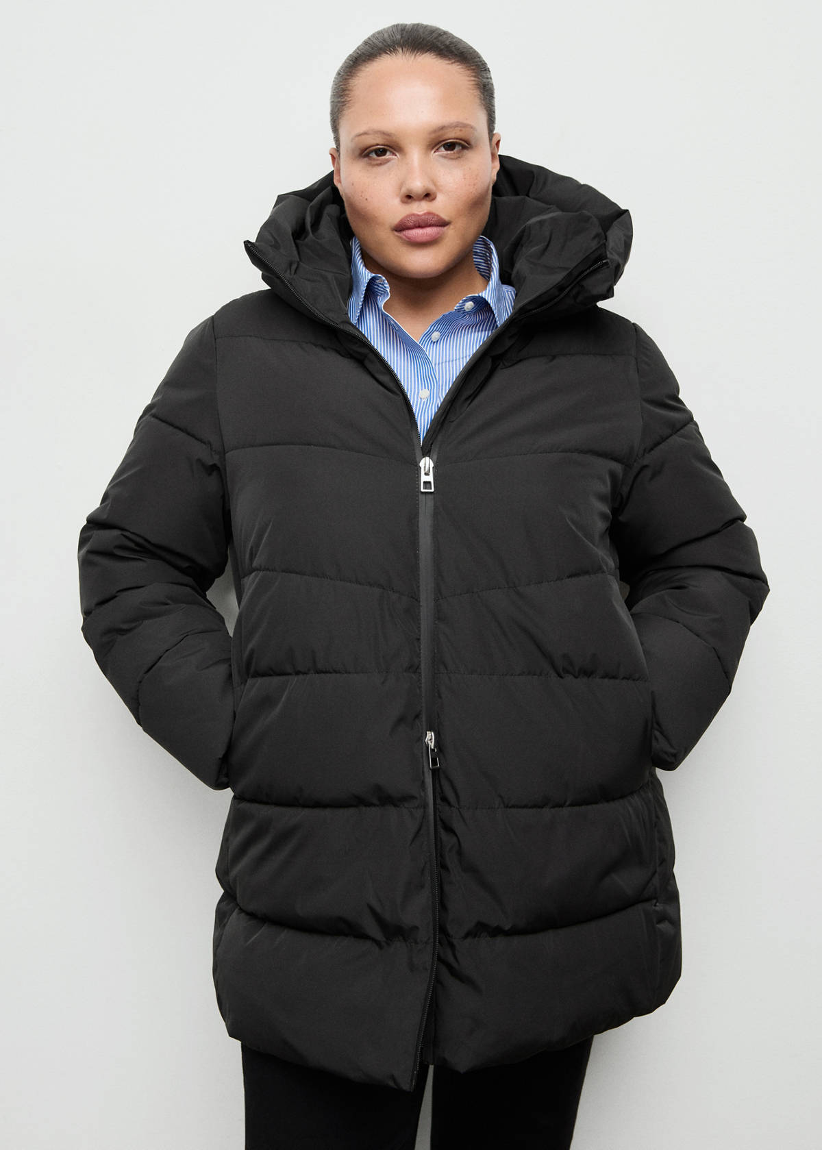 Hood puffer coat — Black