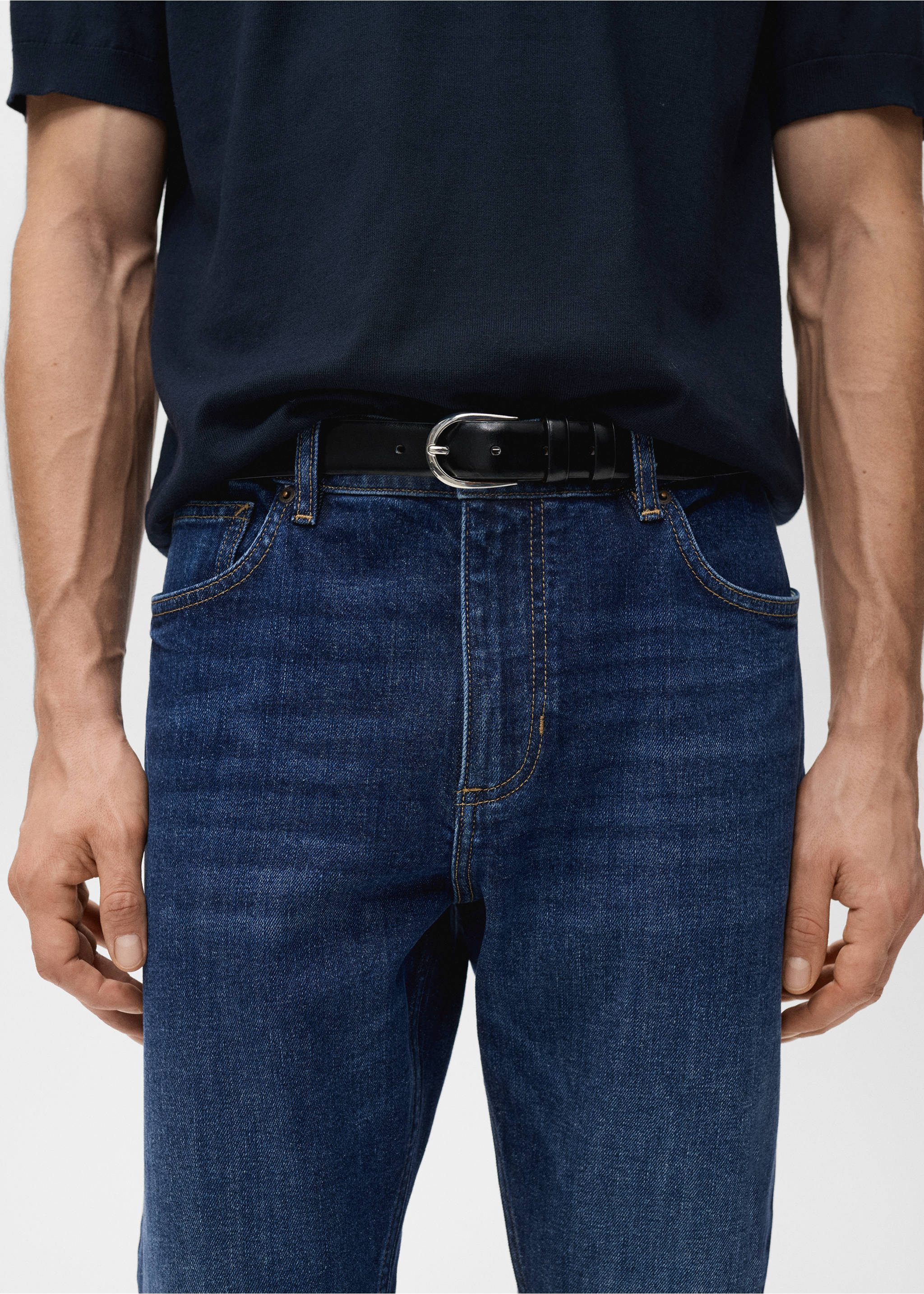 Ben cropped tapered-fit jeans - Details of the article 1, Dark Blue. Ref: 27061190-00.
