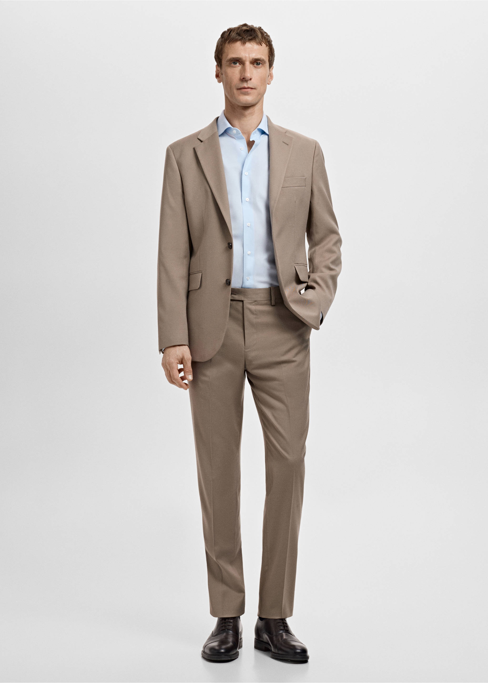 Костюмная рубашка slim fit поплин из хлопка - Общий план, Небесно-голубой. Ref: 27061192-00.