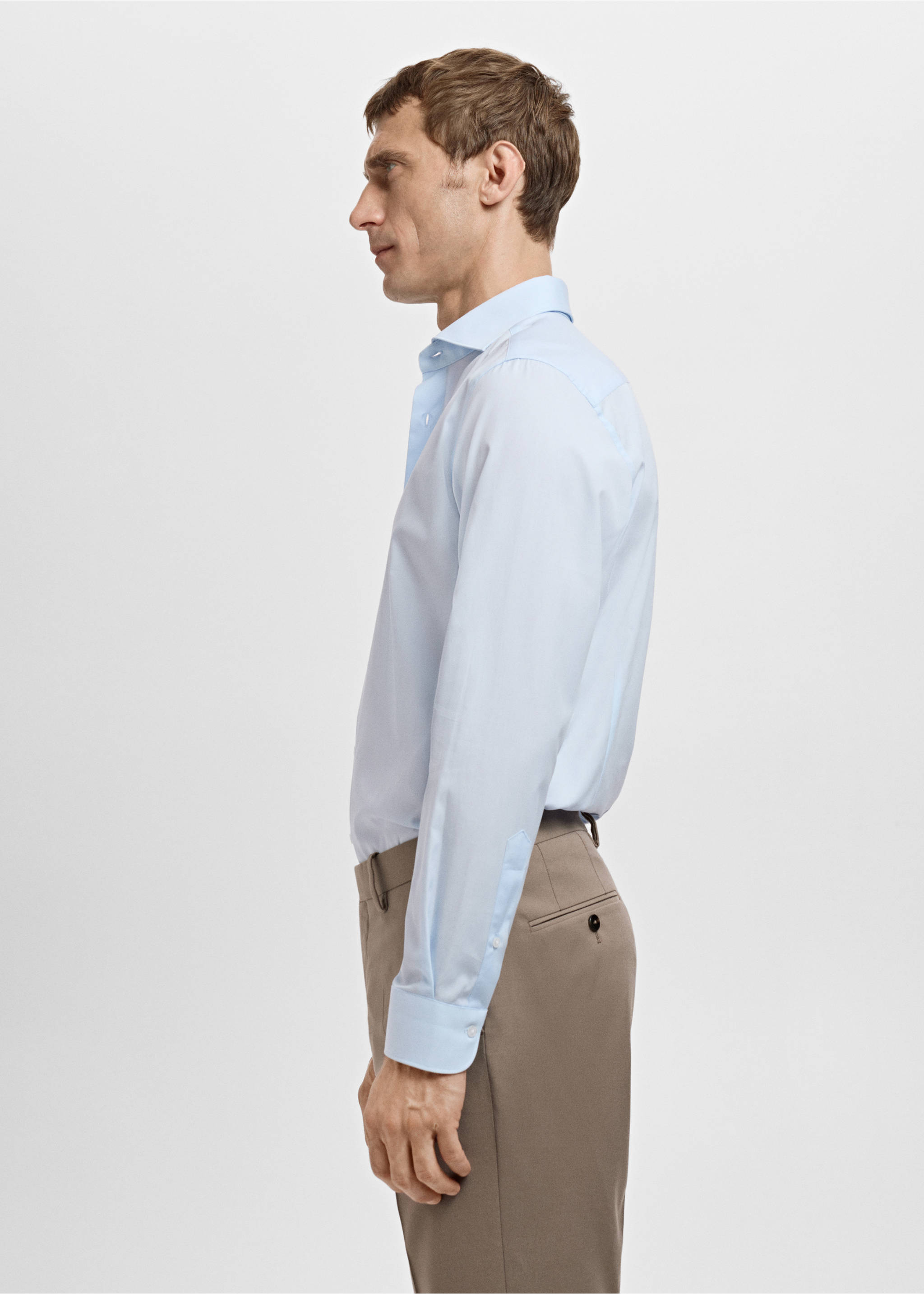 Костюмная рубашка slim fit поплин из хлопка - Деталь изделия 2, Небесно-голубой. Ref: 27061192-00.