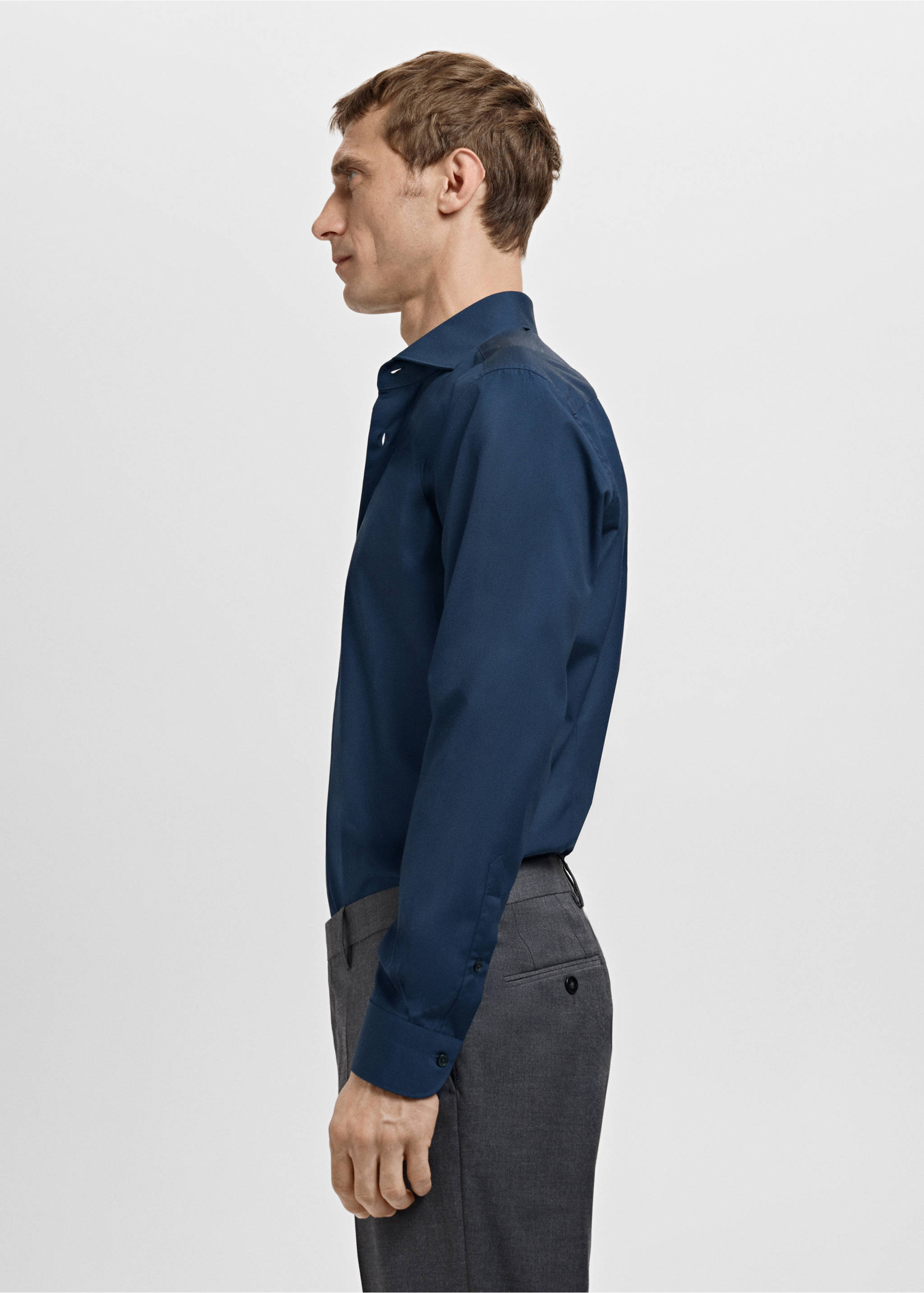 Костюмная рубашка slim fit поплин из хлопка - Деталь изделия 2, Темно-синий. Ref: 27061192-00.