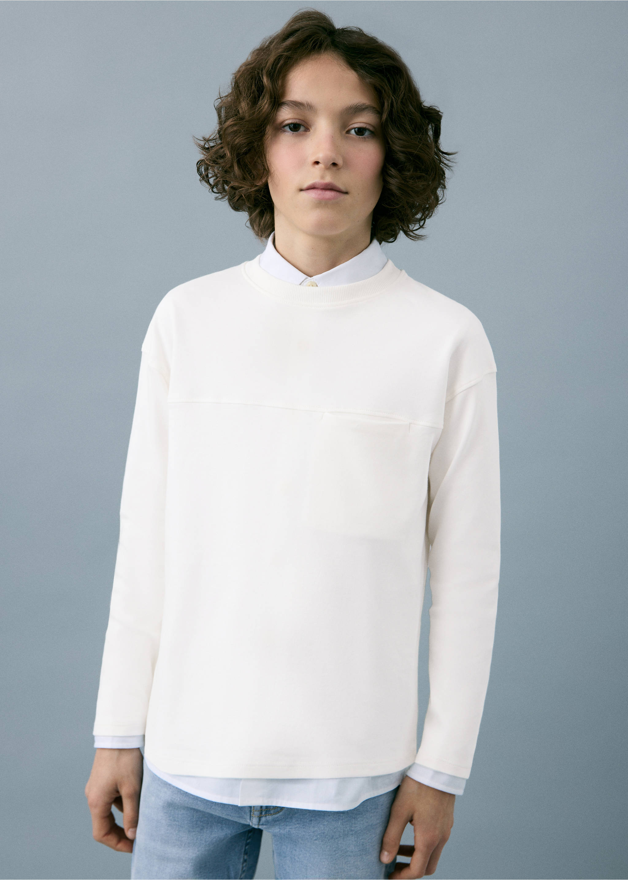 T-shirt with pocket and seam detail - Medium plane, Off White. Ref: 27061197-00.