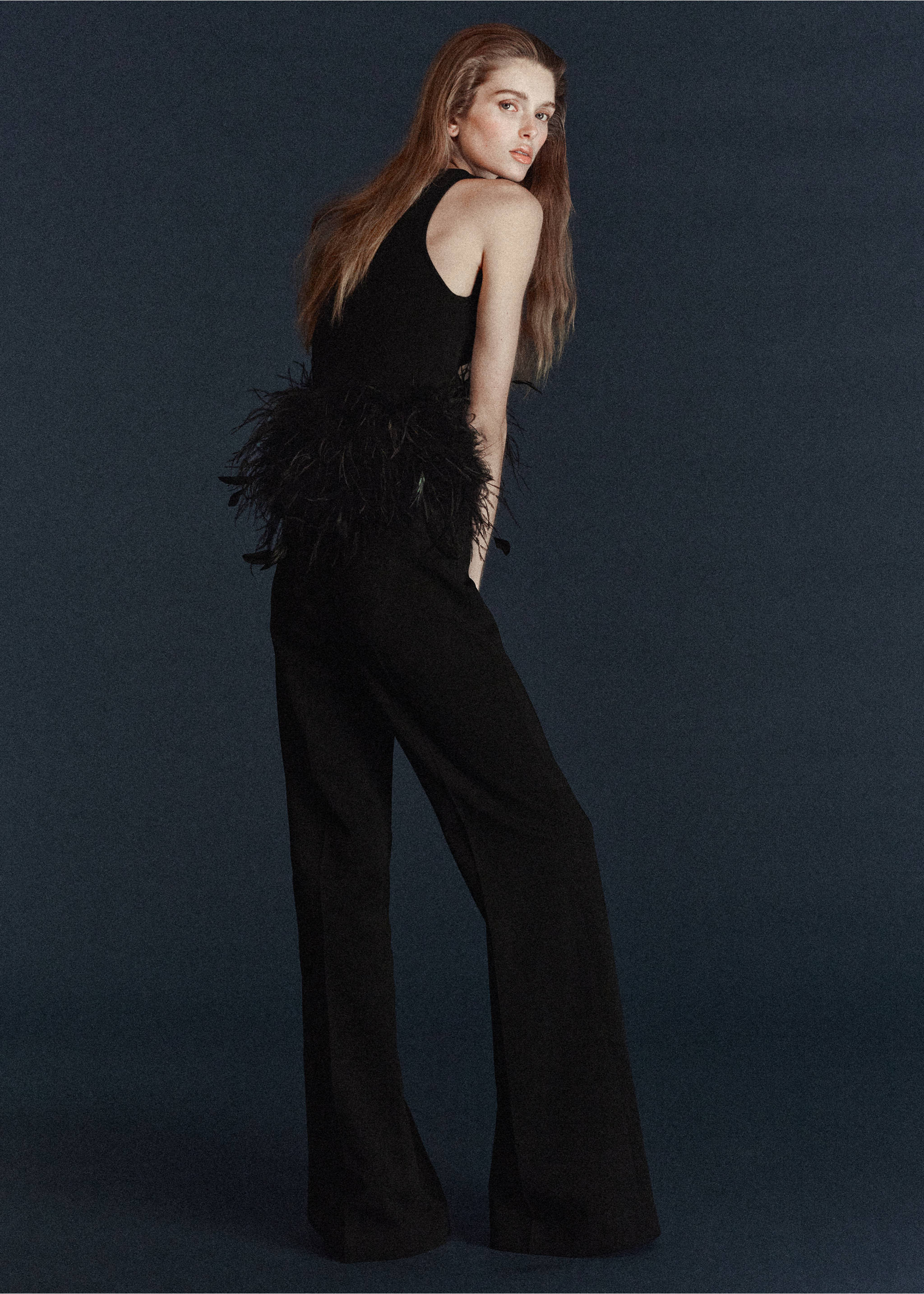 Tüy detaylı triko bluz - Genel plan, Siyah. Ref: 27061198-00.