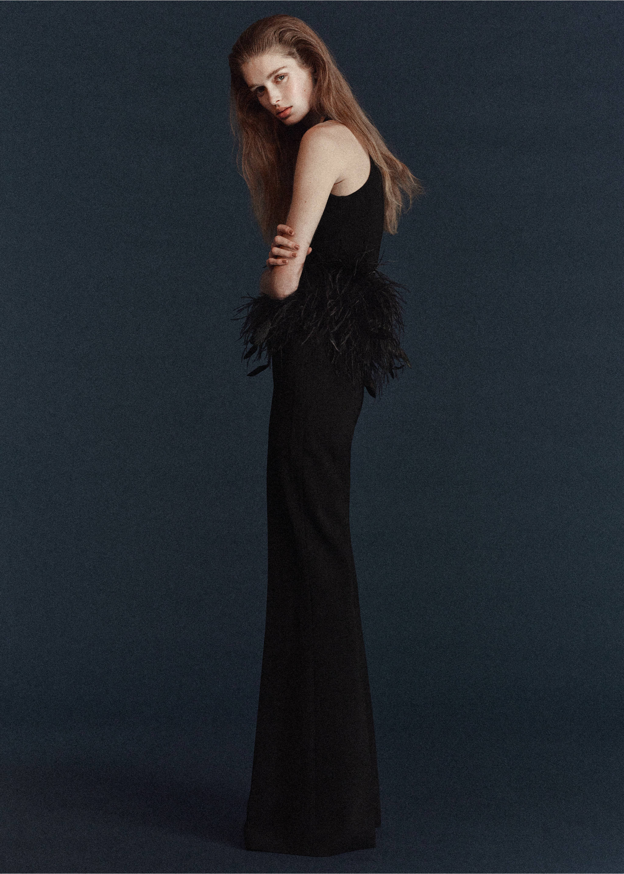 Tüy detaylı triko bluz - Ürünün arkası, Siyah. Ref: 27061198-00.