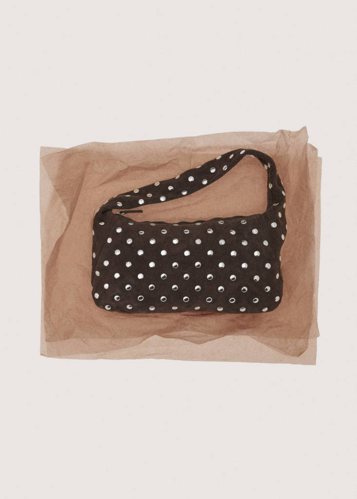 Suede studded shoulder bag — Chocolate