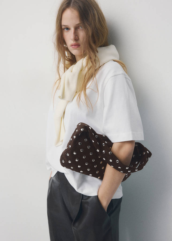 Suede studded shoulder bag — Chocolate