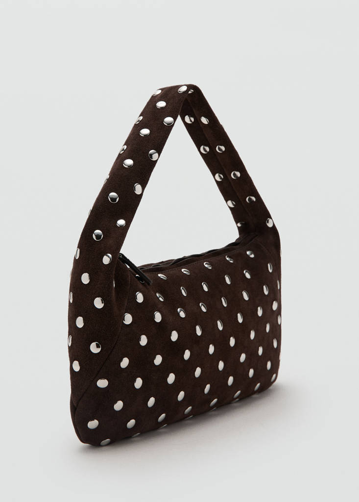 Suede studded shoulder bag — Chocolate
