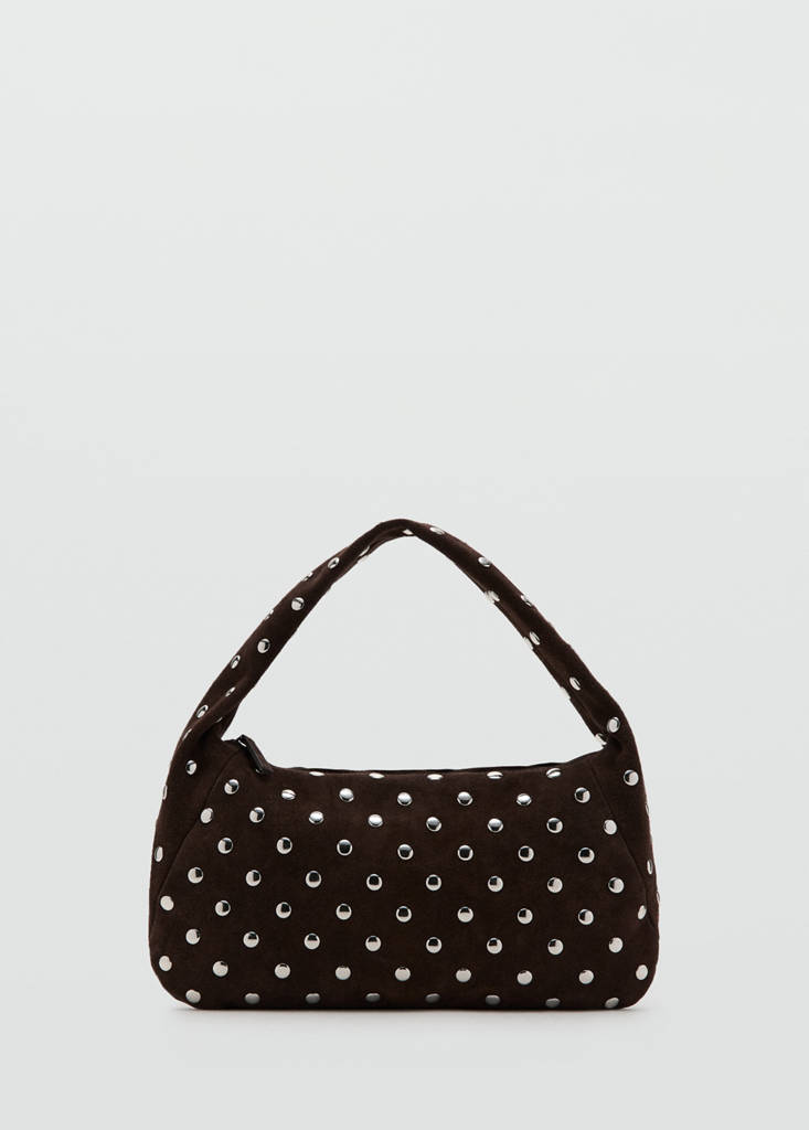 Suede studded shoulder bag — Chocolate