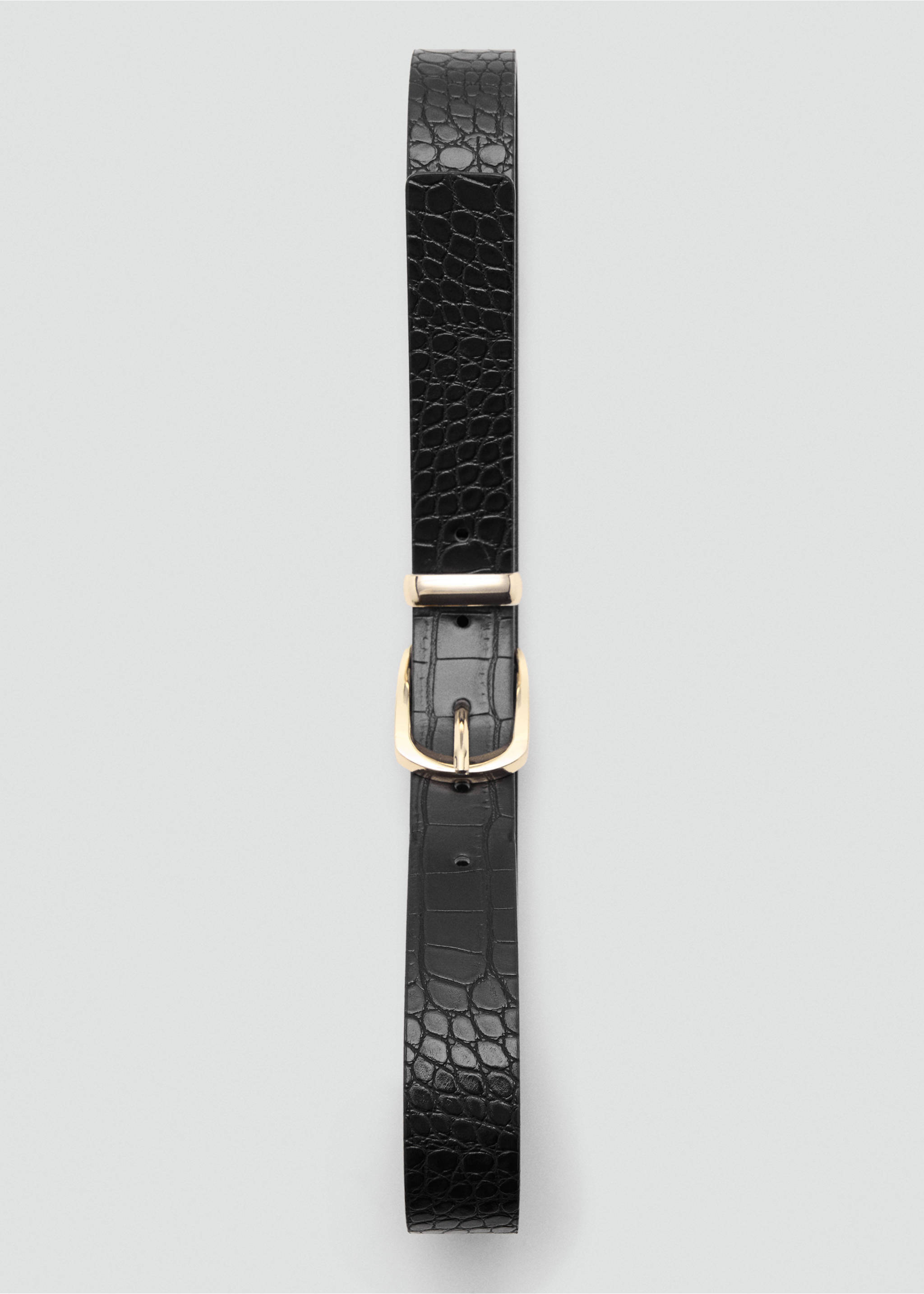 Croco faux-leather belt - Details of the article 2, Black. Ref: 27061203-00.