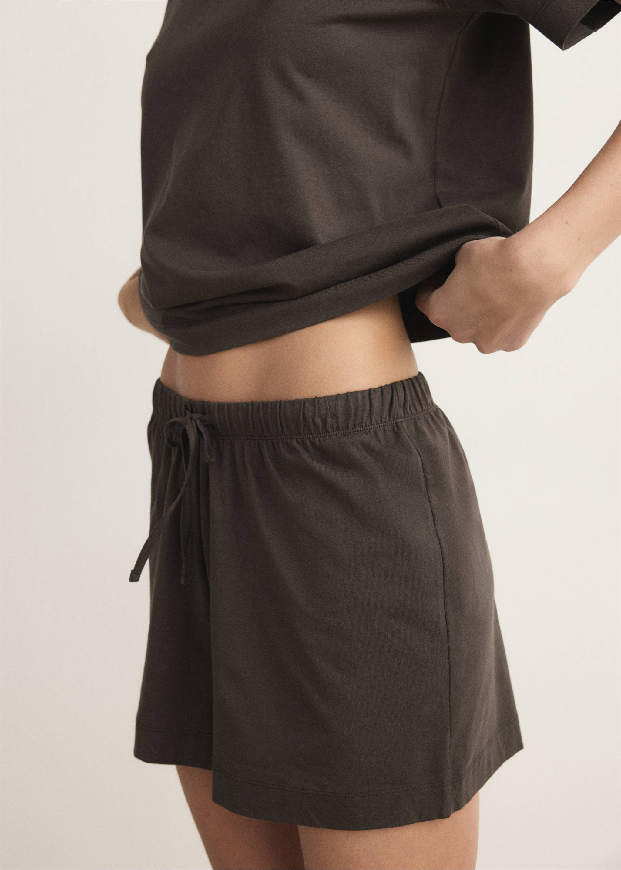 Cotton two-piece short-sleeved pyjamas - Medium plane, Chocolate. Ref: 27061216-00.