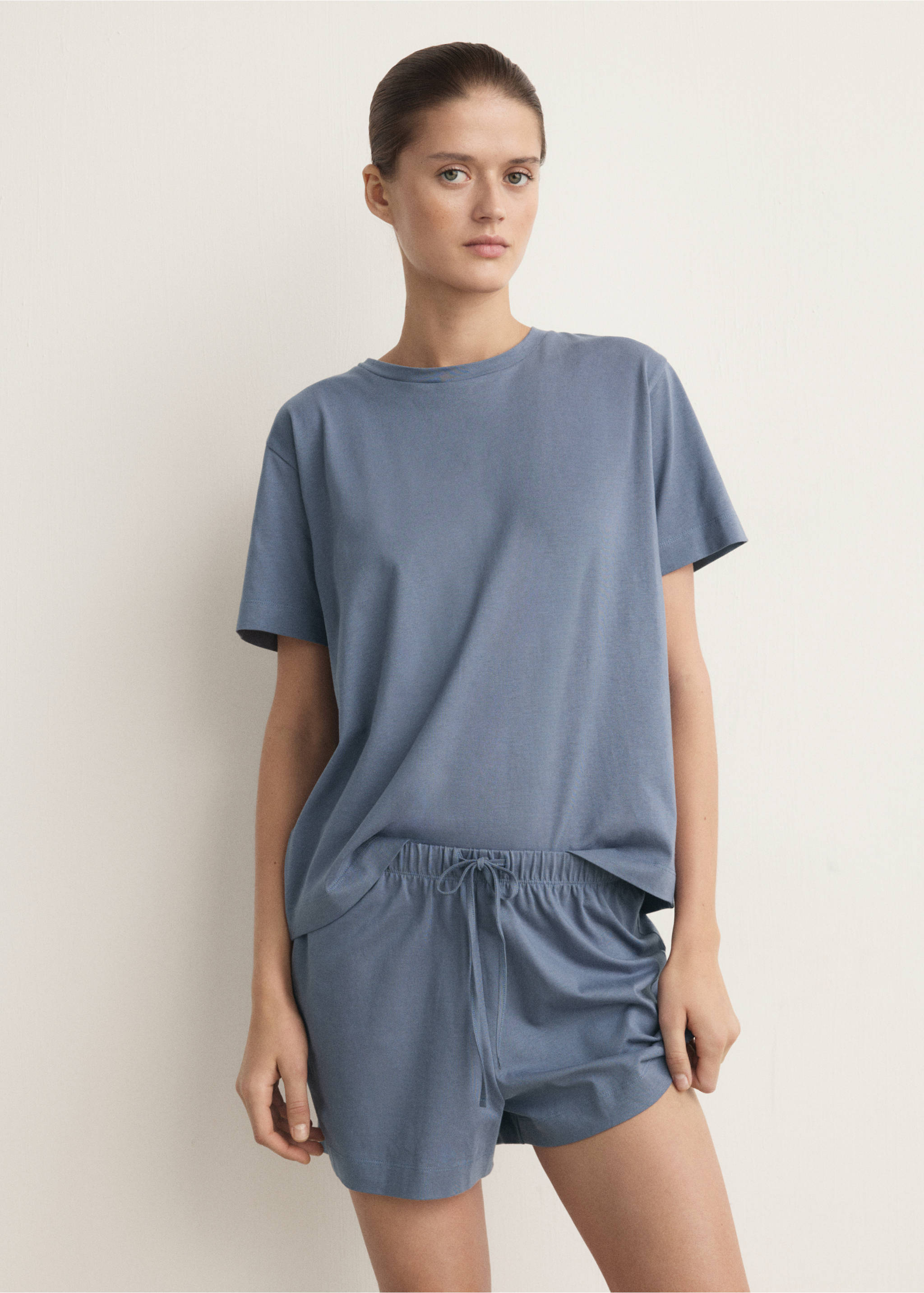 Pyjama deux pièces coton ,manches courtes - Détail de l'article 2, Bleu encre. Ref: 27061216-00.