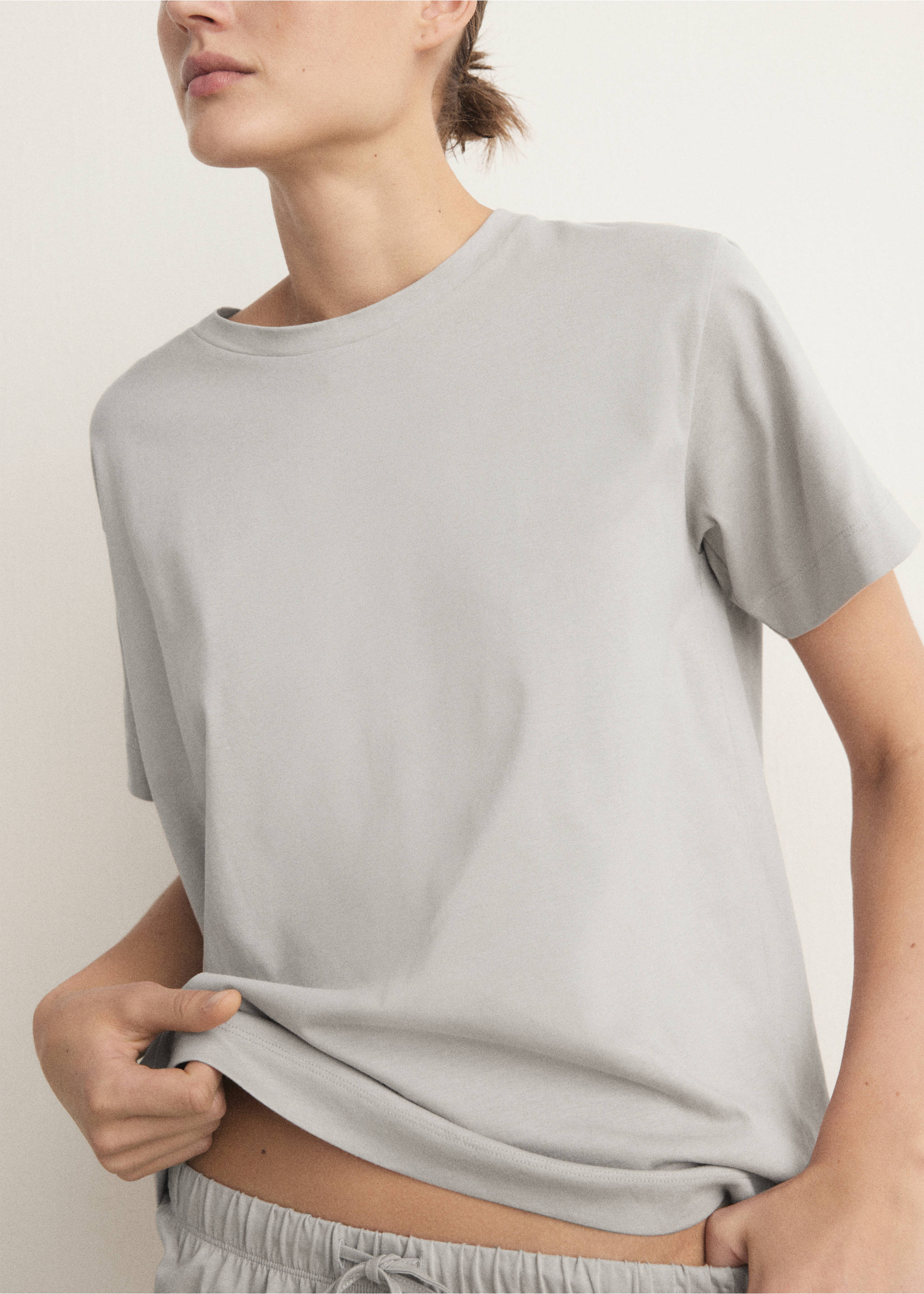 Cotton two-piece short-sleeved pyjamas - Medium plane, Grey. Ref: 27061216-00.