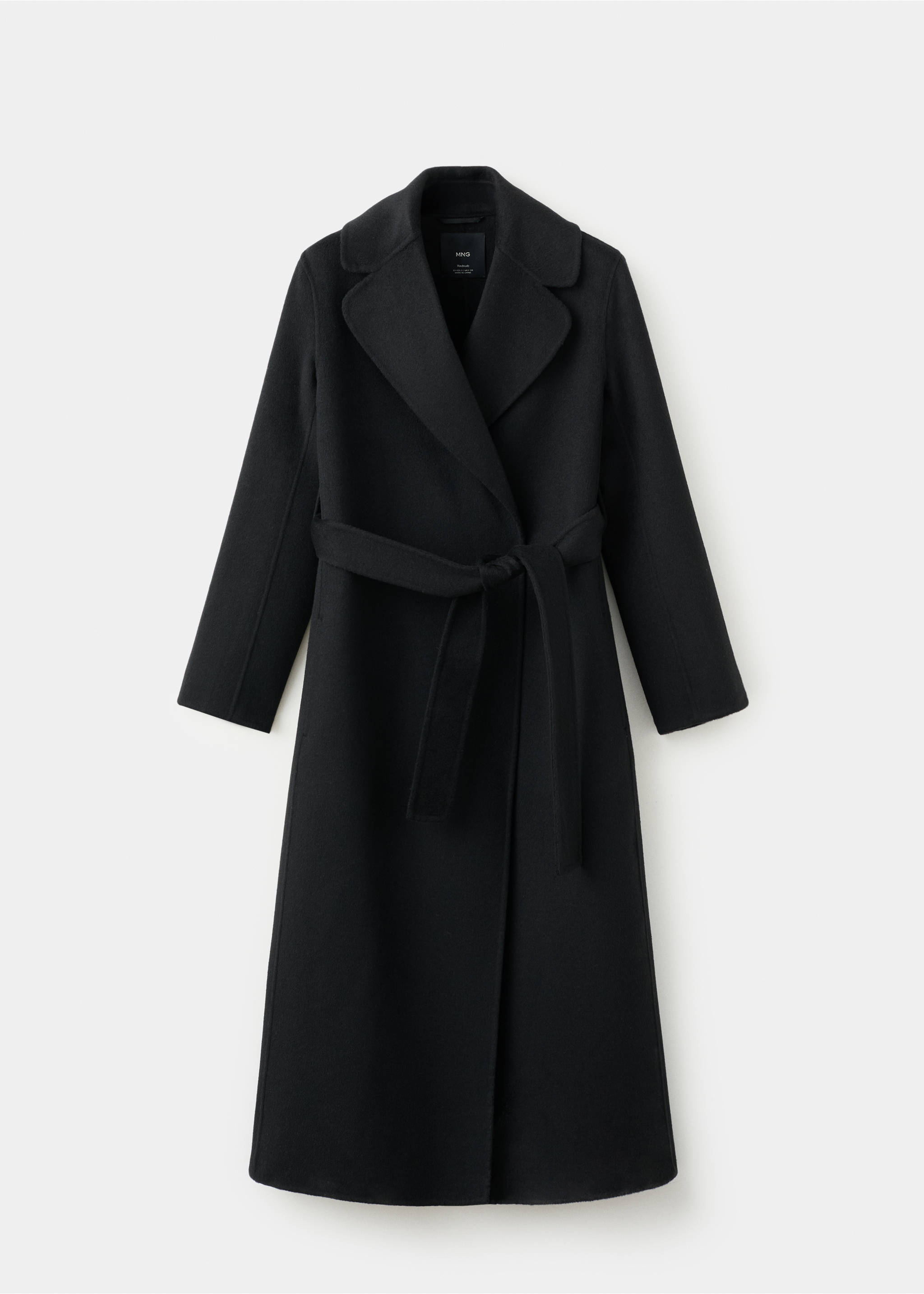Handmade wool coat with belt - Article without model, Black. Ref: 27061217-00.