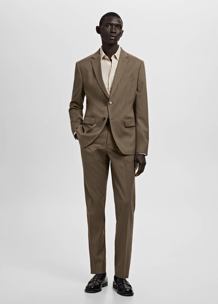 Stretch fabric super slim-fit suit trousers — Brown