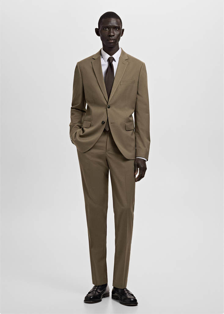 Stretch fabric super slim-fit suit trousers — Brown