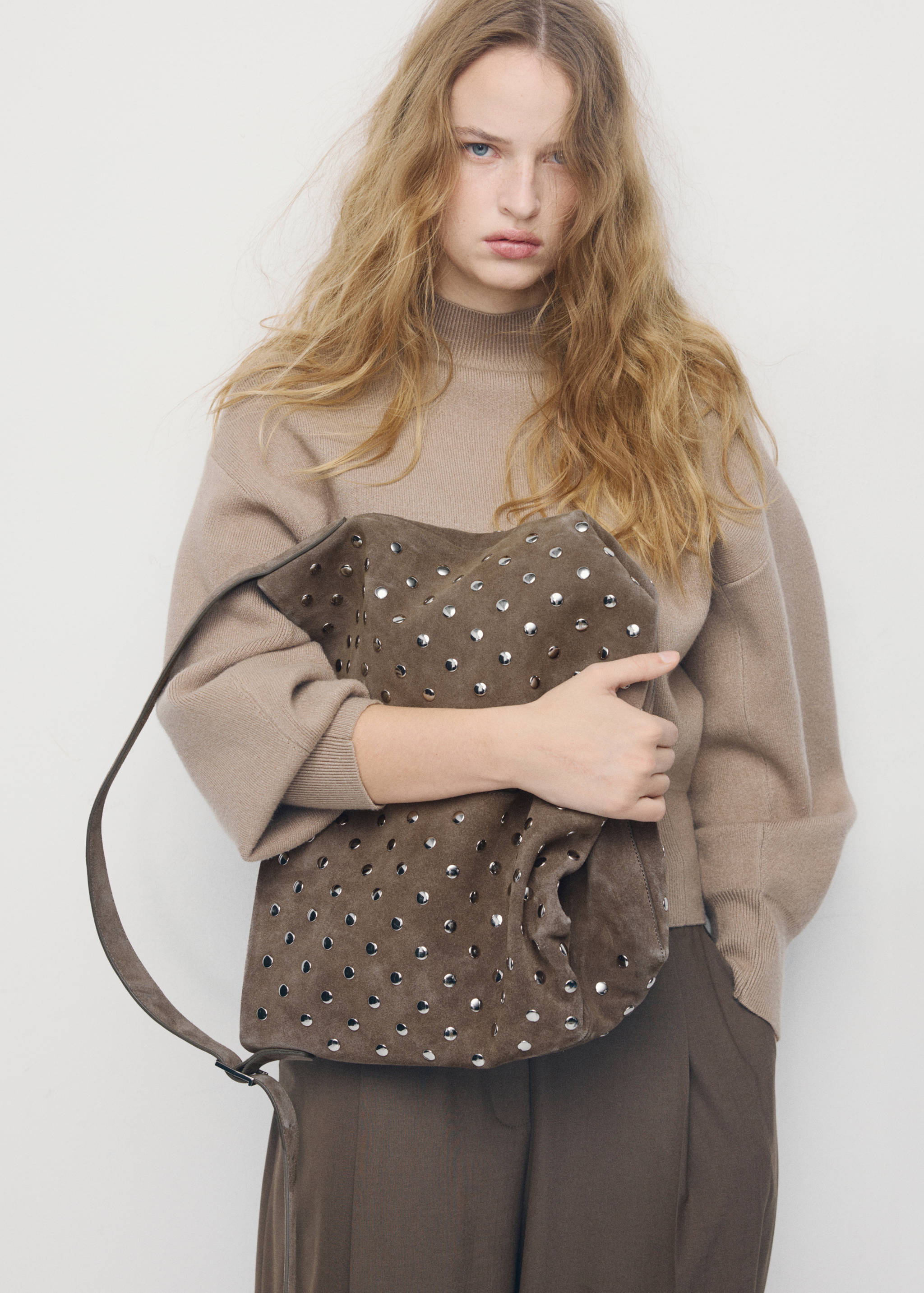 Suede bucket bag with studs - General plane