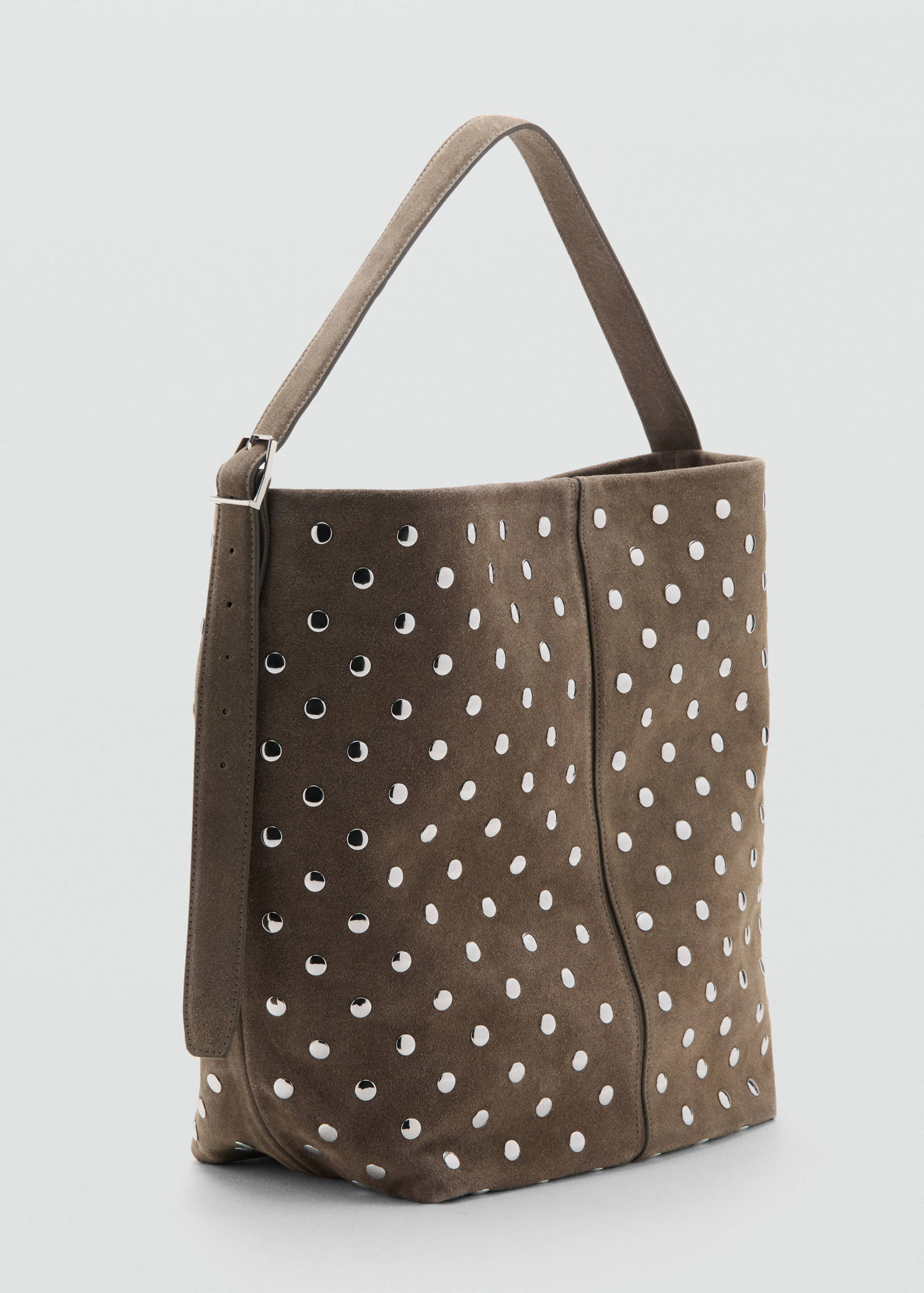 Suede bucket bag with studs - Medium plane