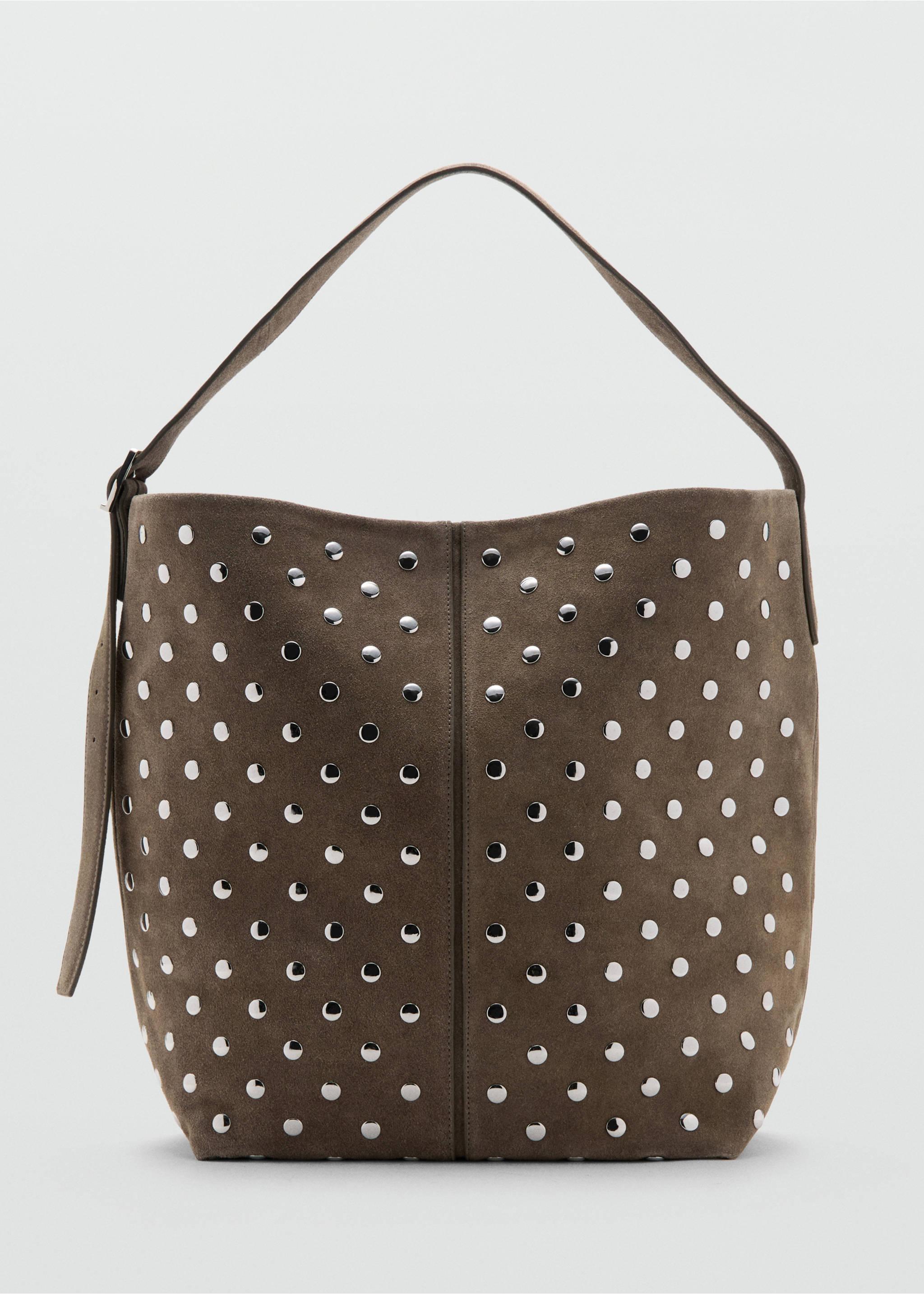 Suede bucket bag with studs - Article without model, Medium Brown. Ref: 27061223-00.