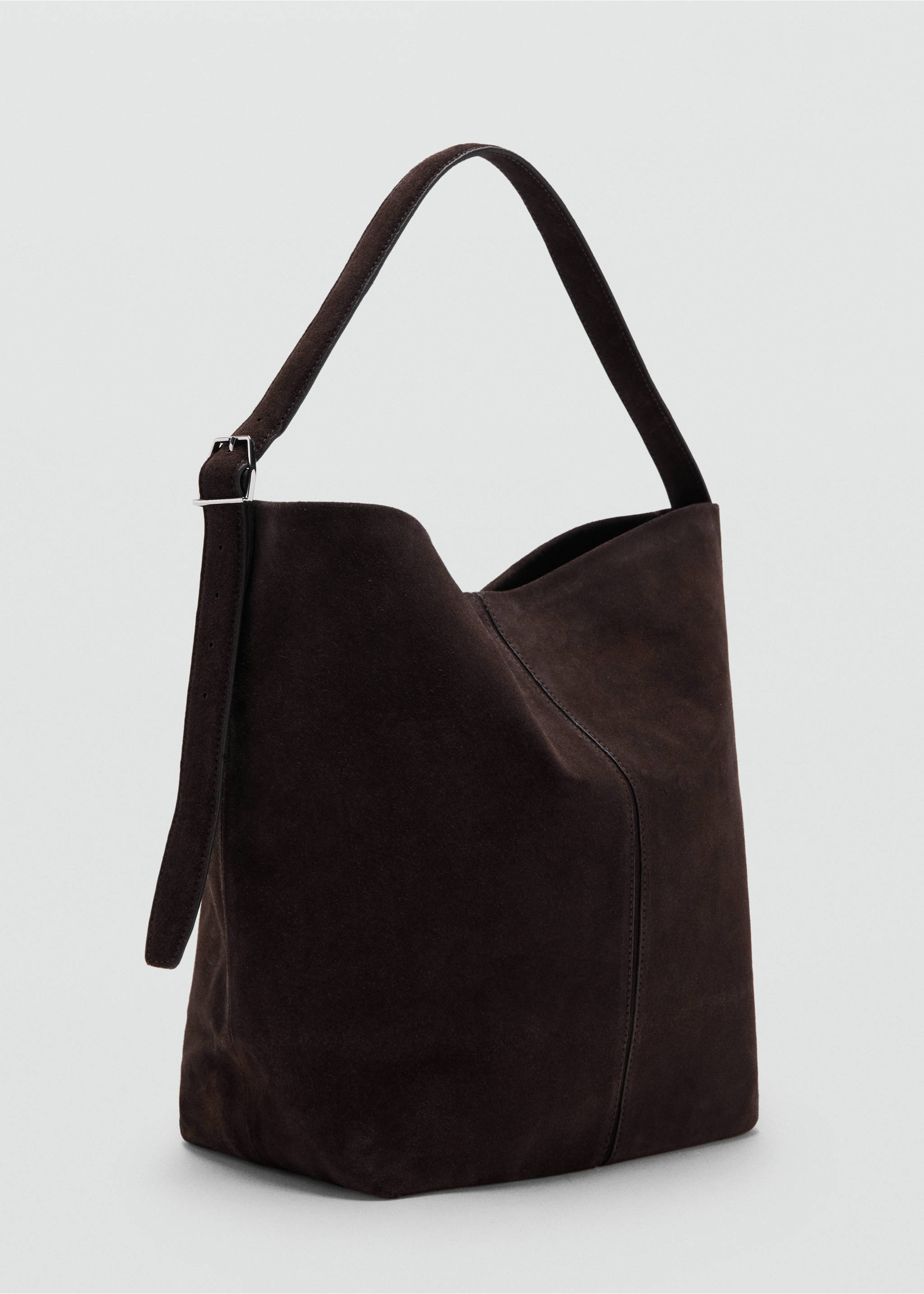Large suede bucket bag with buckle - Medium plane, Chocolate. Ref: 27061225-00.