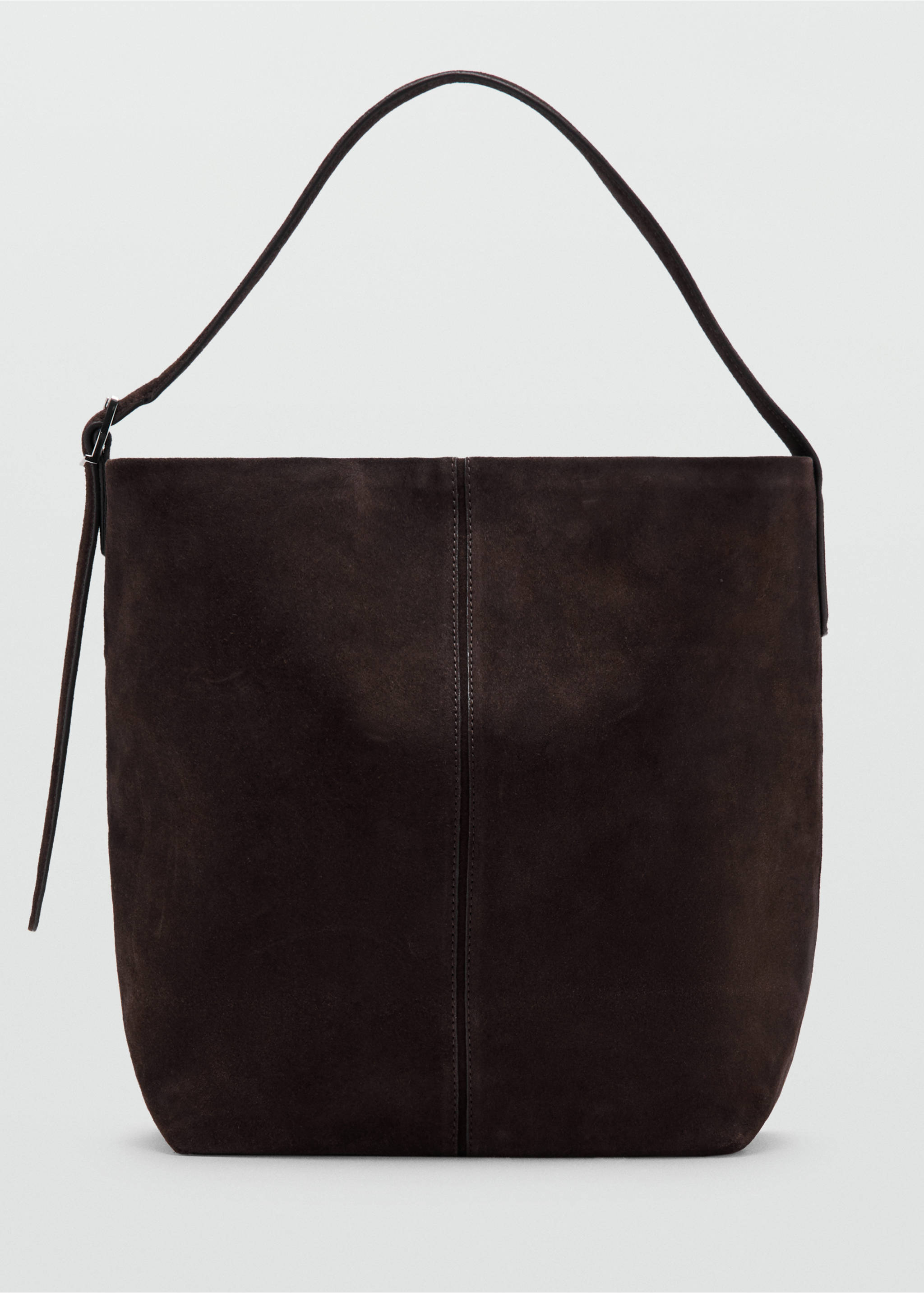 Large suede bucket bag with buckle - Article without model, Chocolate. Ref: 27061225-00.